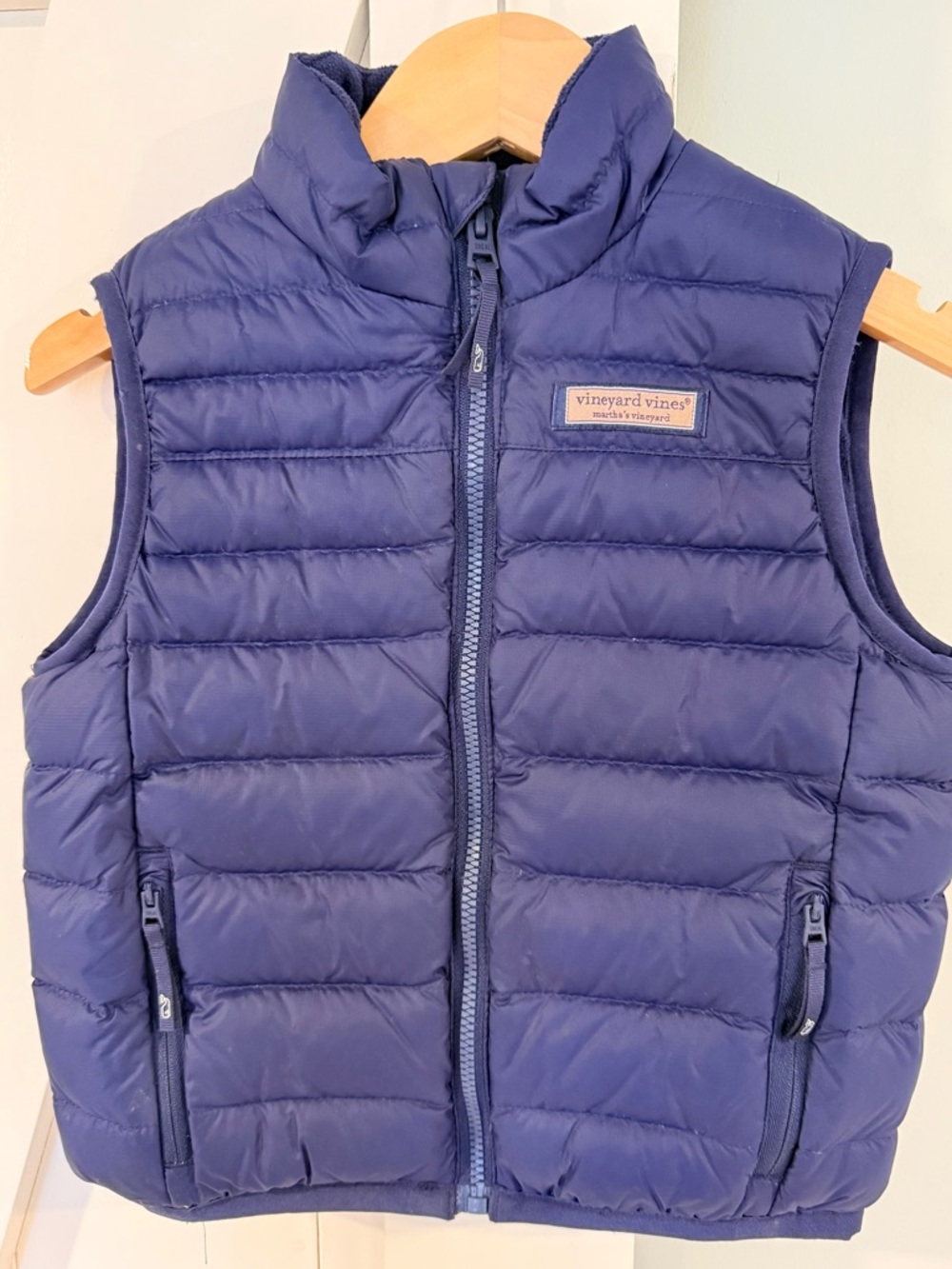 Boy’s Vineyard Vines Navy Performance Down Insulated Vest With Pockets.